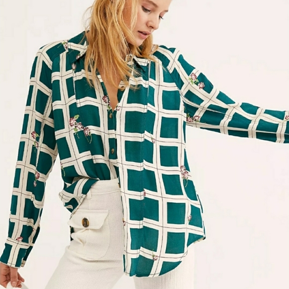 Free People Tops - Free People Window to my Heart green plaid floral